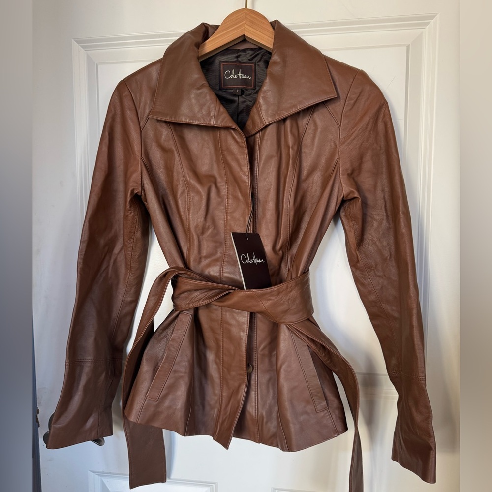 NWT Cole Haan Leather Belted Jacket